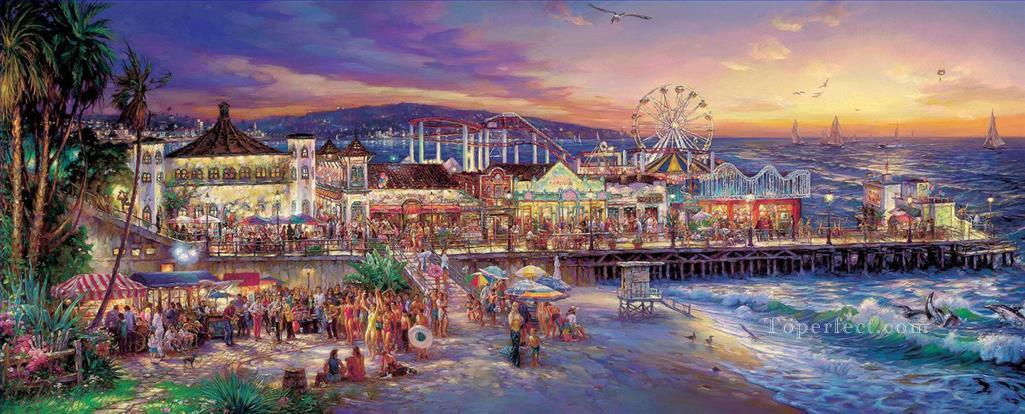 Santa Monica cityscape street shops beach Oil Paintings